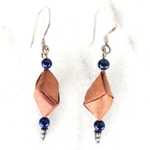 #U16 Lapis Lazuli Gemstone Earring Silver Plated Dangle Handmade